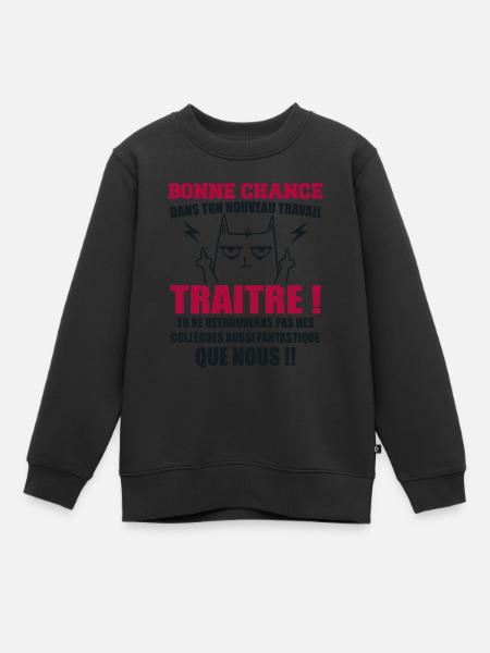 Départ Collègue Collègues Cadeau Traître Chat - Sweat Premium enfant bio - noir