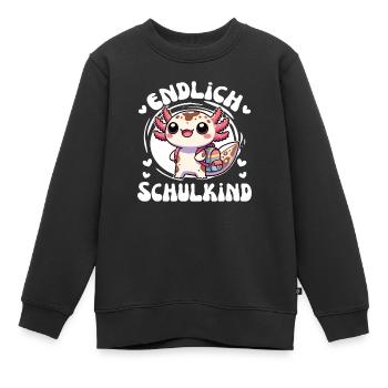 Endlich Schulkind süßes Axolotl zur Einschulung - Kinder Premium Organic Sweatshirt - Schwarz - Vorne - AI Model Kid Female (0cm)