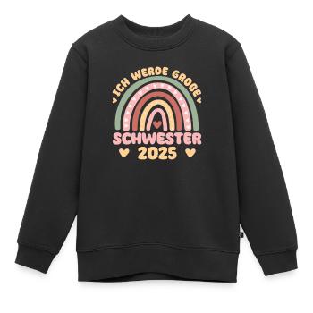 Grande sœur arc-en-ciel doux frère ou sœur 2025 - Sweat Premium enfant bio - noir - Devant - AI Model Kid Female (0cm)