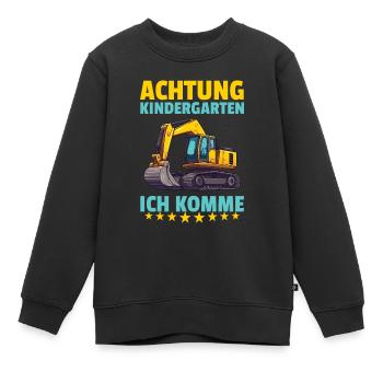 Attention kindergarten, I'm coming, construction worker, excavator - Kids Premium Organic Sweatshirt - black - Front - AI Model Kid Female (0cm)
