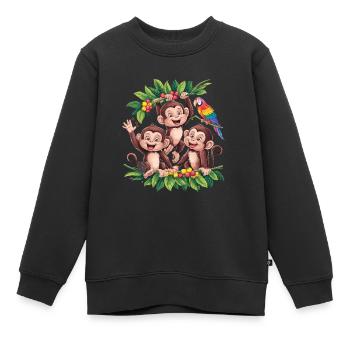 Lustige Affen im Dschungel mit Papagei und - Kinder Premium Organic Sweatshirt - Schwarz - Vorne - AI Model Kid Female (0cm)