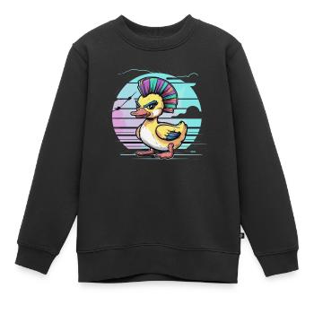 Punk duck avec mohawk arc-en-ciel devant - Sweat Premium enfant bio - noir - Devant - AI Model Kid Female (0cm)