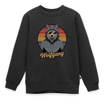 Wolfgang, le loup cool en sweat à capuche avec - Sweat Premium enfant bio - noir - Devant - AI Model Kid Female (0cm)