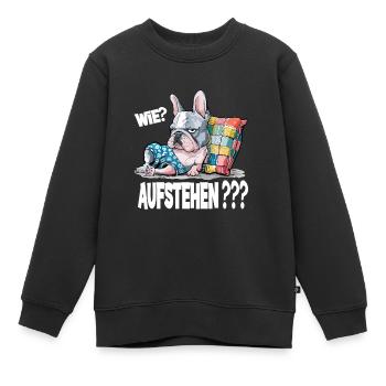 Französische Bulldogge: Wie? Aufstehen??? - Kinder Premium Organic Sweatshirt - Schwarz - Vorne - AI Model Kid Female (0cm)