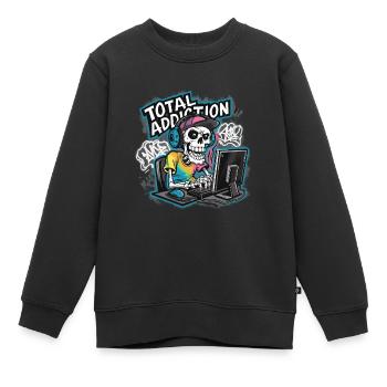 Addiction totale gamer crâne illustration - Sweat Premium enfant bio - noir - Devant - AI Model Kid Female (0cm)