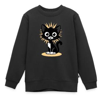Charmant chat noir avec rayonnant - Sweat Premium enfant bio - noir - Devant - AI Model Kid Female (0cm)