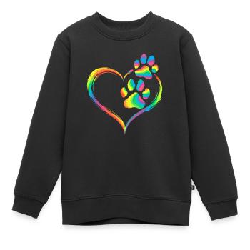 Regenbogen Herz Pfotenabdruck Tierliebe - Kinder Premium Organic Sweatshirt - Schwarz - Vorne - AI Model Kid Female (0cm)