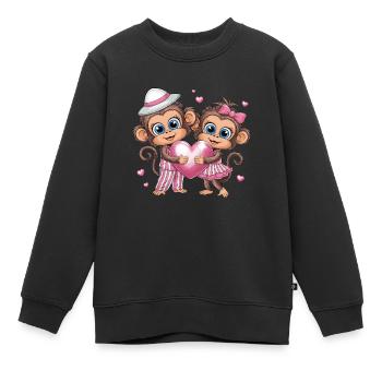 Niedliche Affenliebe Mit Herz Und Rosa Schleife - Kinder Premium Organic Sweatshirt - Schwarz - Vorne - AI Model Kid Female (0cm)