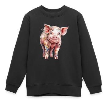 Cochon floral avec imprimé floral pour - Sweat Premium enfant bio - noir - Devant - AI Model Kid Female (0cm)
