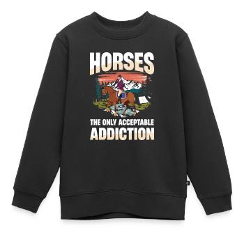 Les chevaux : la seule addiction acceptable : l’équitation - Sweat Premium enfant bio - noir - Devant - AI Model Kid Female (0cm)