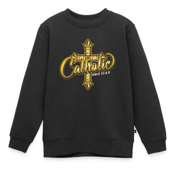 Catholique depuis 33 après JC Crucifix Jesus Eucharis - Sweat Premium enfant bio - noir - Devant - AI Model Kid Female (0cm)