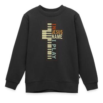Jésus musique piano, croyant musicien chrétien - Sweat Premium enfant bio - noir - Devant - AI Model Kid Female (0cm)