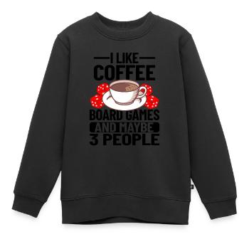 Board Games / Coffee Gift : Board Games & Coffee - Kinder Premium Organic Sweatshirt - Schwarz - Vorne - AI Model Kid Female (0cm)