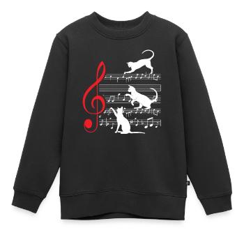 Chat Musique musique - Sweat Premium enfant bio - noir - Devant - AI Model Kid Female (0cm)