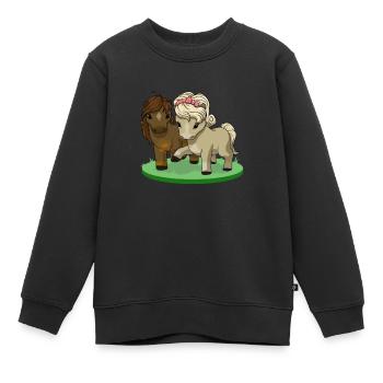 Amour des chevaux - Bande dessinée avec couple de chevaux - Sweat Premium enfant bio - noir - Devant - AI Model Kid Female (0cm)