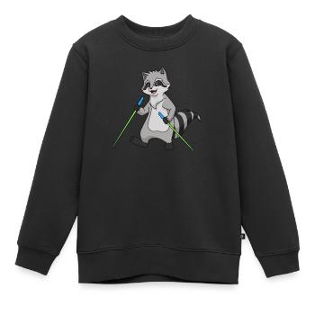 Nordic Walking Comic Raccoon - Kids Premium Organic Sweatshirt - black - Front - AI Model Kid Female (0cm)