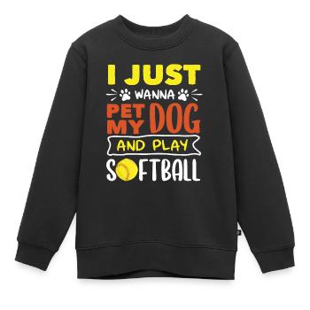 Nur Meinen Hund Streicheln Und Softball Spielen - Kinder Premium Organic Sweatshirt - Schwarz - Vorne - AI Model Kid Female (0cm)