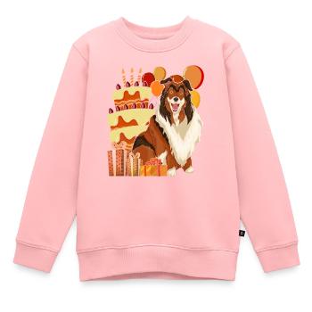 Chien Anniversaire Cadeau Collie à poil long - Sweat Premium enfant bio - rose - Devant - AI Model Kid Female (0cm)