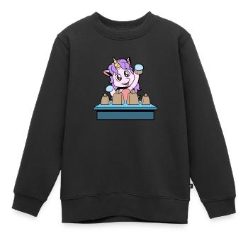 Comic Einhorn spielt Kuhglocken - Kinder Premium Organic Sweatshirt - Schwarz - Vorne - AI Model Kid Female (0cm)