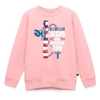 Sie Liebt Auch Jesus Und Amerika - Kinder Premium Organic Sweatshirt - Rosa - Vorne - AI Model Kid Female (0cm)