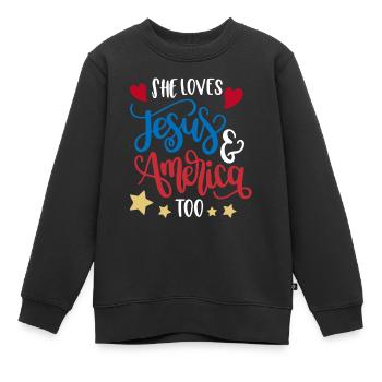 Sie Liebt Auch Jesus Und Amerika - Kinder Premium Organic Sweatshirt - Schwarz - Vorne - AI Model Kid Female (0cm)