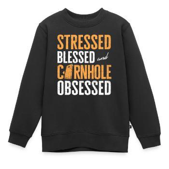 Cornhole Player, Cornhole - Kids Premium Organic Sweatshirt - black - Front - AI Model Kid Female (0cm)