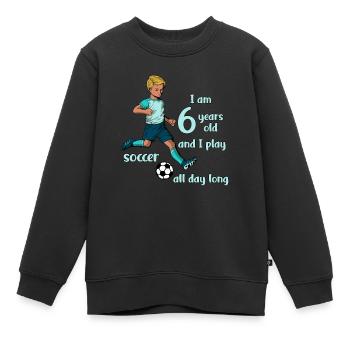 Junge schießt den Fußball - Ich bin 6 Jahre - Kinder Premium Organic Sweatshirt - Schwarz - Vorne - AI Model Kid Female (0cm)