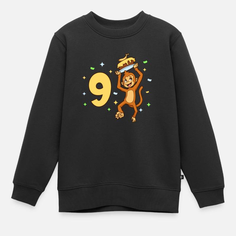 Mit Affe - Kinder Geburtstag 9 Jahre - Kinder Premium Organic Sweatshirt - Schwarz
