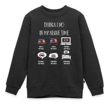 Ce que je fais, camion de pompiers, camions de pompiers - Sweat Premium enfant bio - noir - Devant - AI Model Kid Female (0cm)