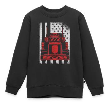 Camionneur Drapeau américain - Sweat Premium enfant bio - noir - Devant - AI Model Kid Female (0cm)