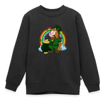 Licorne Leprechaun - Licorne de St Patrick - Sweat Premium enfant bio - noir - Devant - AI Model Kid Female (0cm)