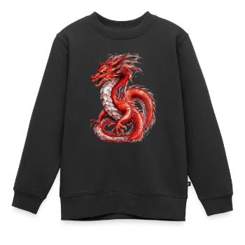 Dragon rouge, animal de brume - Sweat Premium enfant bio - noir - Devant - AI Model Kid Female (0cm)