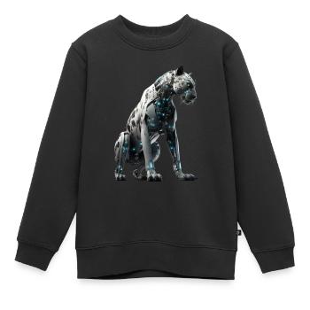 Cyber-Raubkatze - Kinder Premium Organic Sweatshirt - Schwarz - Vorne - AI Model Kid Female (0cm)