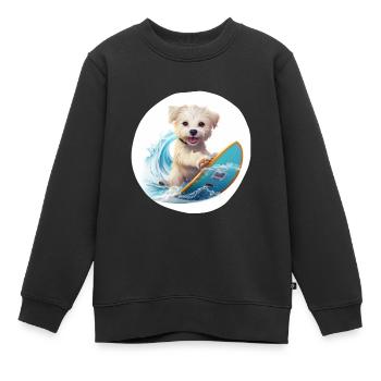 Surfing Animals, chien doux - Sweat Premium enfant bio - noir - Devant - AI Model Kid Female (0cm)