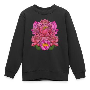 Jardin botanique en fleur de lotus Botanique - Sweat Premium enfant bio - noir - Devant - AI Model Kid Female (0cm)