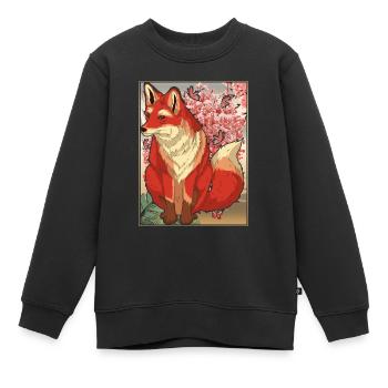 Waldbewohner Sakura Kirschblüten Geschenk Fuchs - Kinder Premium Organic Sweatshirt - Schwarz - Vorne - AI Model Kid Female (0cm)