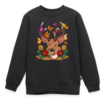 Waldbewohner Tier Geschenk Schmetterling Hirsch - Kinder Premium Organic Sweatshirt - Schwarz - Vorne - AI Model Kid Female (0cm)