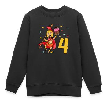 Avec Spartan - Anniversaire des enfants 4 ans - Sweat Premium enfant bio - noir - Devant - AI Model Kid Female (0cm)