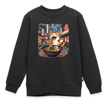 Chat et Ramen, Art Numérique Chat - Sweat Premium enfant bio - noir - Devant - AI Model Kid Female (0cm)