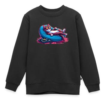 Chat et musique, Chat d’art numérique coloré - Sweat Premium enfant bio - noir - Devant - AI Model Kid Female (0cm)