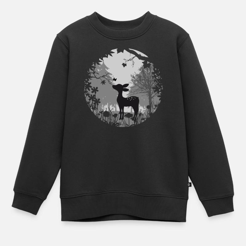 un faon avec un papillon - Sweat Premium enfant bio - noir