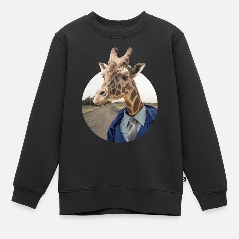 Giraffe im Anzug - Kinder Premium Organic Sweatshirt - Schwarz