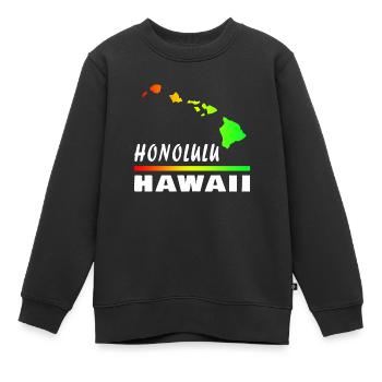 Hawaii Honolulu mit Karte / Geschenk Landkarte - Kinder Premium Organic Sweatshirt - Schwarz - Vorne - AI Model Kid Female (0cm)