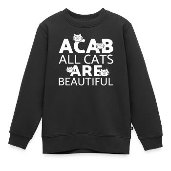Chat chaton miaou chat domestique oeil de chat - Sweat Premium enfant bio - noir - Devant - AI Model Kid Female (0cm)