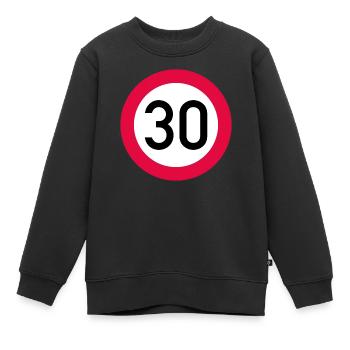 30 ans Attention ! Panneau de signalisation 30 km/h - Sweat Premium enfant bio - noir - Devant - AI Model Kid Female (0cm)