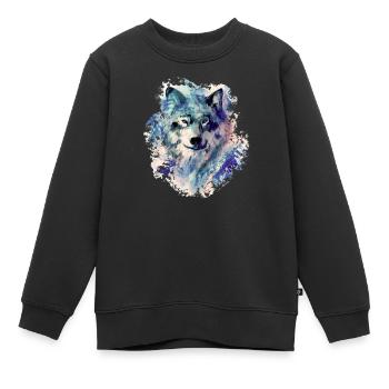 Loup dans le Nord - Sweat Premium enfant bio - noir - Devant - AI Model Kid Female (0cm)