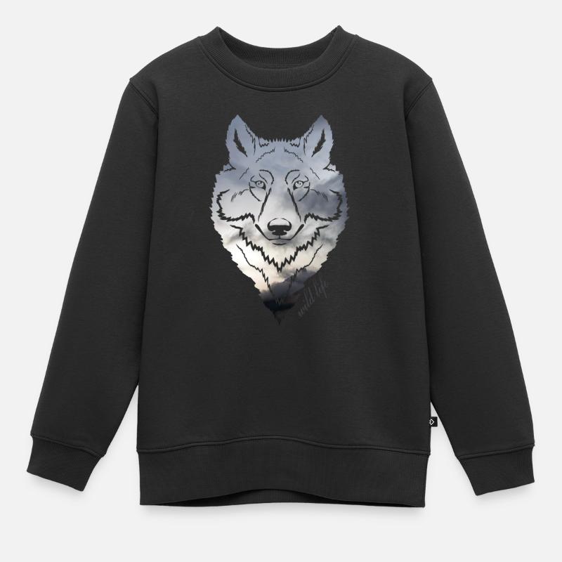 Loup face à la faune - Sweat Premium enfant bio - noir