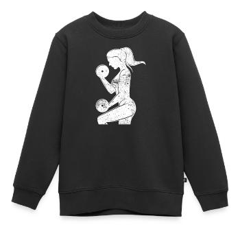 Haltère entraînement gym biceps gym - Sweat Premium enfant bio - noir - Devant - AI Model Kid Female (0cm)