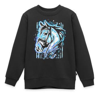 Blue Horse - Cheval Tête Dessin Chevaux Peinture - Sweat Premium enfant bio - noir - Devant - AI Model Kid Female (0cm)