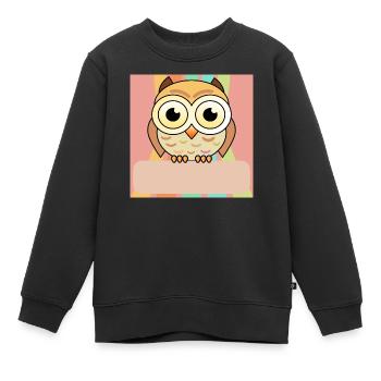 Namensschild Eule - Kinder Premium Organic Sweatshirt - Schwarz - Vorne - AI Model Kid Female (0cm)